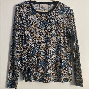 Michael Kors Womens SZ M long sleeve black blue Floral top